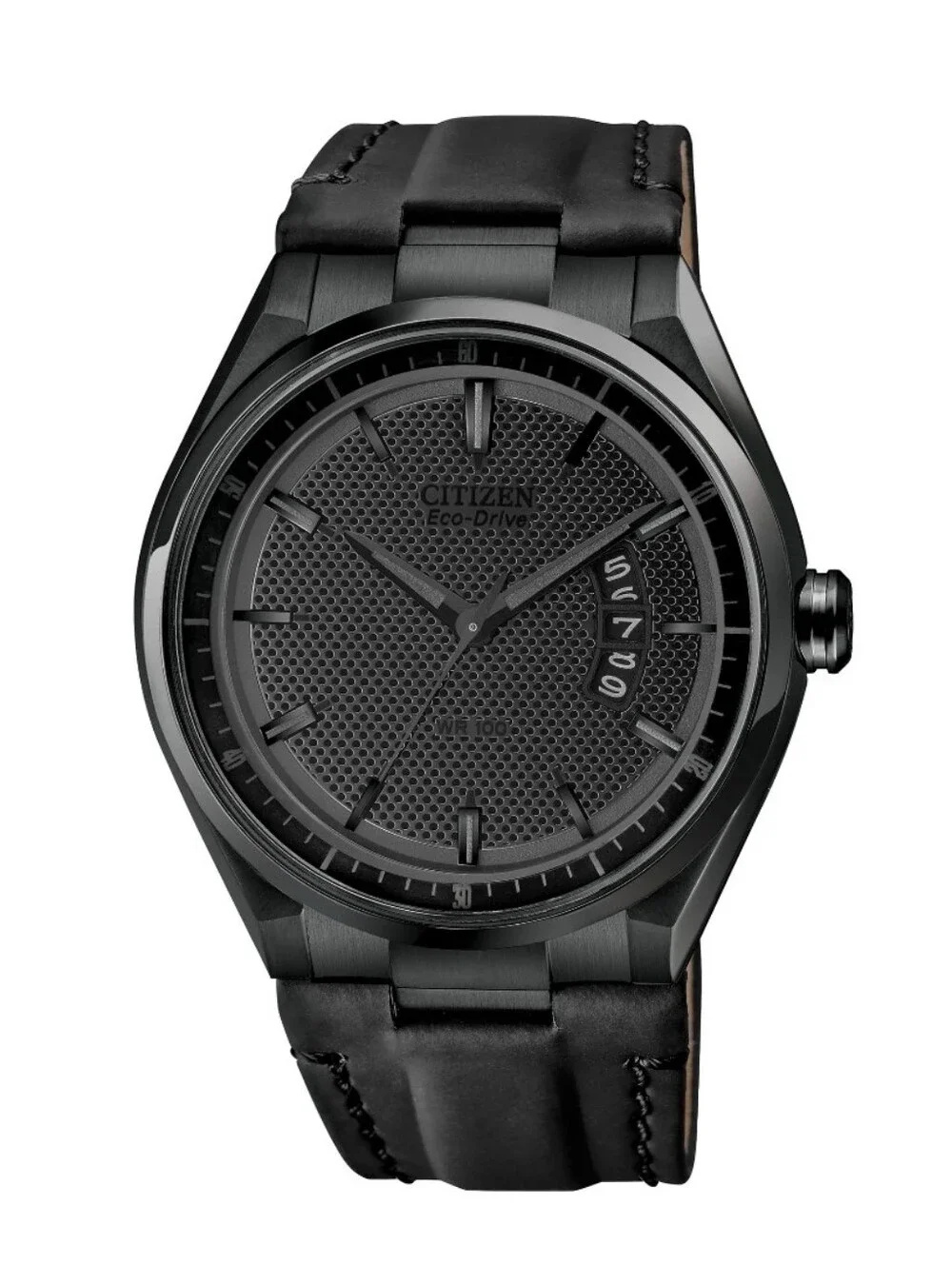 EUC ECO-DRIVE CITIZEN WEEKENDER WATCH BLACK LEATHER STRAP AW1135-19E